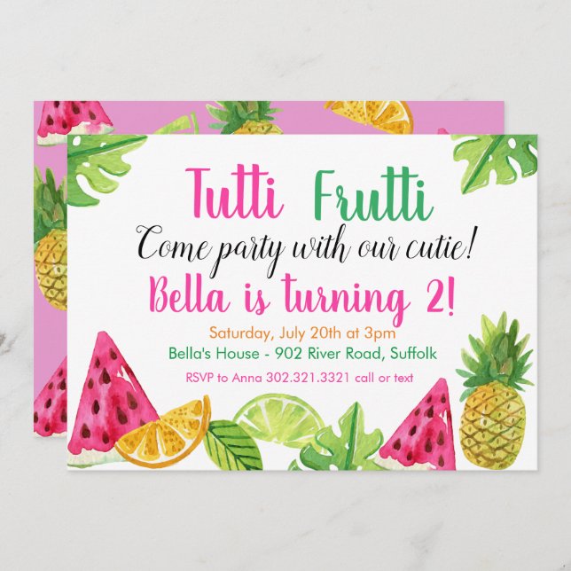 Tutti Frutti - Fruit Anniversaire Fête Invitation (Devant / Derrière)