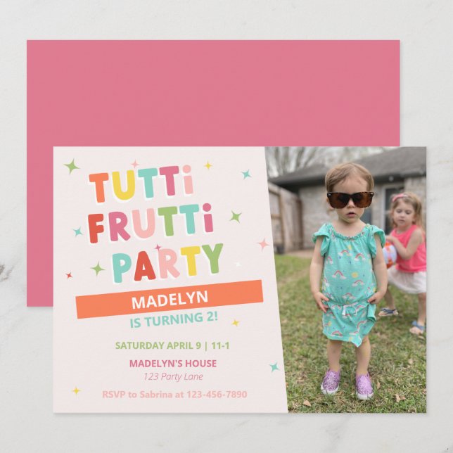 Tutti Frutti Invitation d'anniversaire pour les fi (Devant / Derrière)