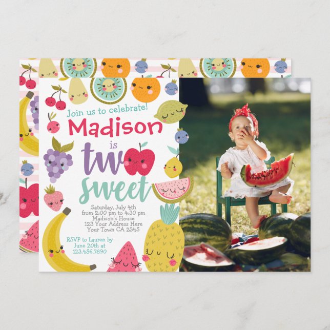 Tuttifrutti 2e Invitation d'anniversaire (Devant / Derrière)