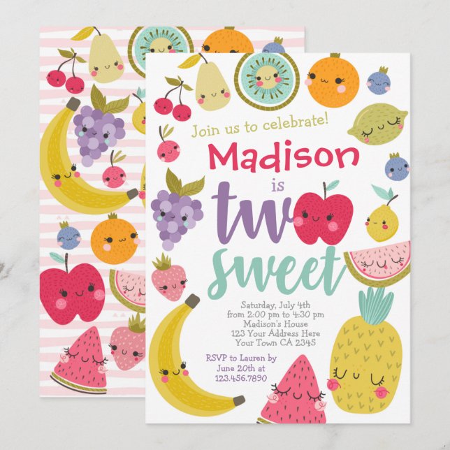 Tuttifrutti 2e Invitation d'anniversaire (Devant / Derrière)