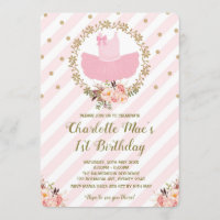 Tutu Ballerina Ballet Anniversaire Invitation Rose