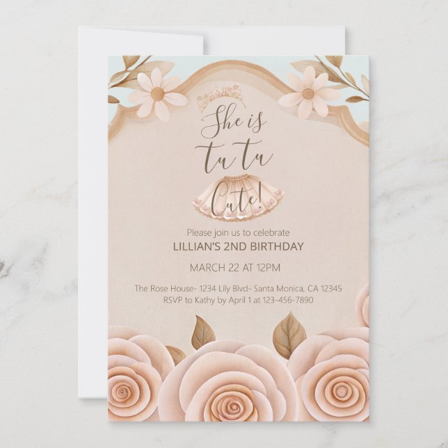 Tutu Ballet Dance Girls Second Birthday Invitation (Devant)