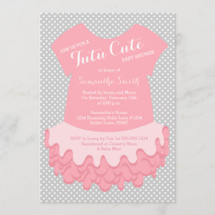 Tutu Cute Baby shower Invitation rose et gris