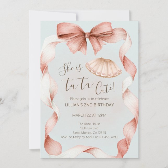 Tutu Cute Ballet Second Birthday Invitation (Devant)