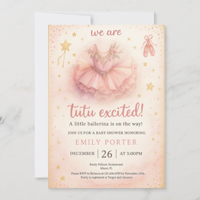 Tutu Excited Ballerina Baby Shower Invitation (Devant)