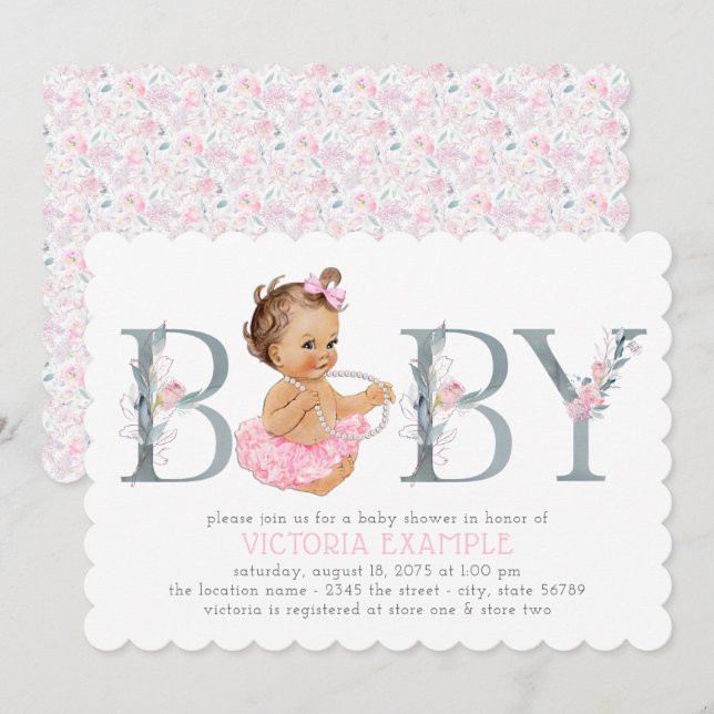 Tutu Gris Rose Bébé Douche Invitations (Devant / Derrière)