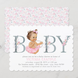 Tutu Gris Rose Bébé Douche Invitations