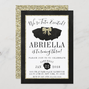 Tutu Invitation d'anniversaire Noir et or