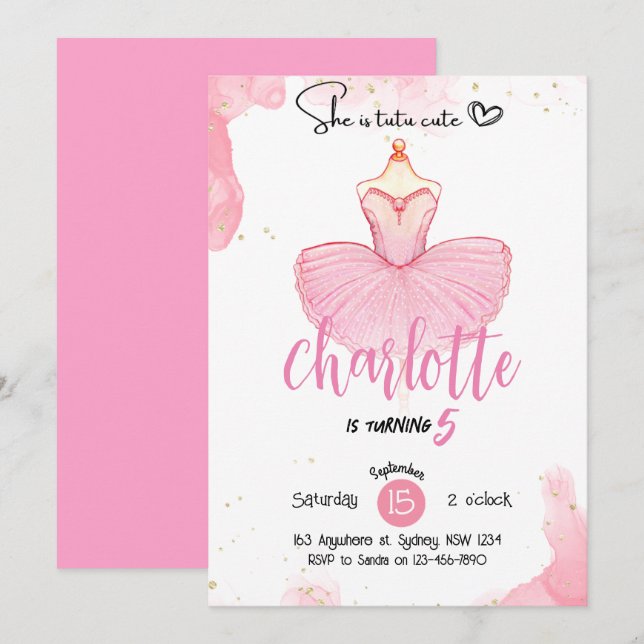 tutu mignon Invitation d'anniversaire de Ballet (Devant / Derrière)