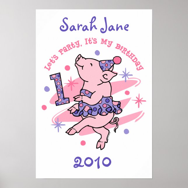 Tutu Piggy 1st Birthday Custom Poster (Devant)