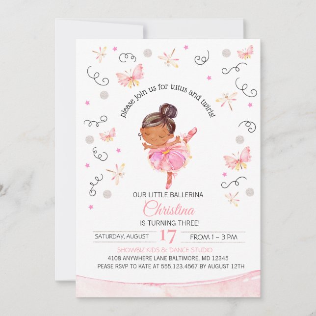 Tutu's et Twirls Ballerina Invitation d'anniversai (Devant)