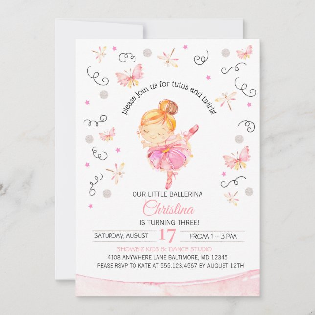 Tutu's et Twirls Ballerina Invitation d'anniversai (Devant)