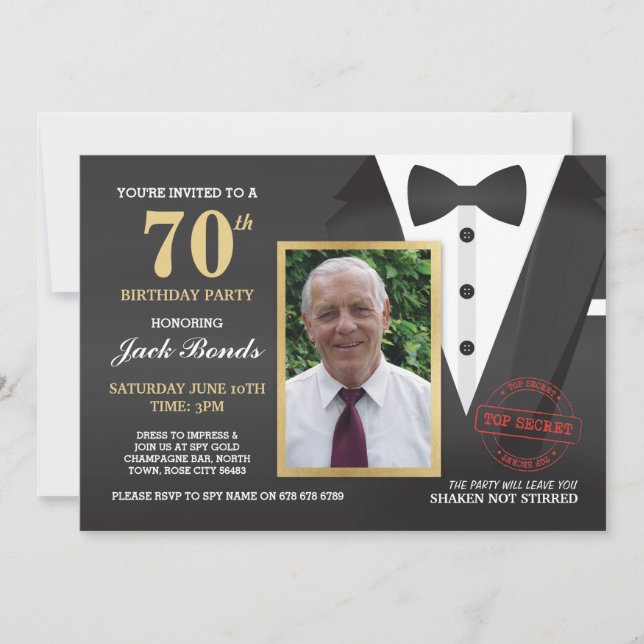 Tuxedo Ball Invitation Photo Agent Birthday Bowtie (Devant)