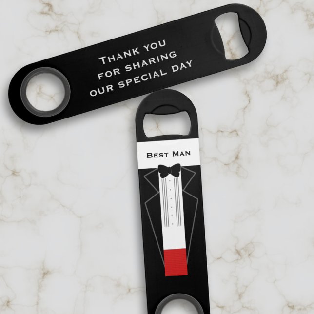 Tuxedo Best Man Merci Mariage Bottle Opener (Thank your Best Man for being the best man at your wedding with this bottle opener)