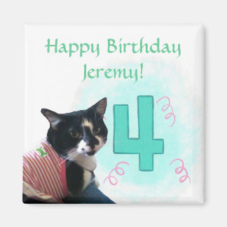 Tuxedo Cat Age Quatre heureux Magnets d'anniversai