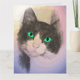TUXEDO CAT ART CARTE DE SALUT D'ANNIVERSAIRE