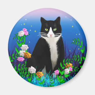 Tuxedo Cat avec le Magnet des fleurs