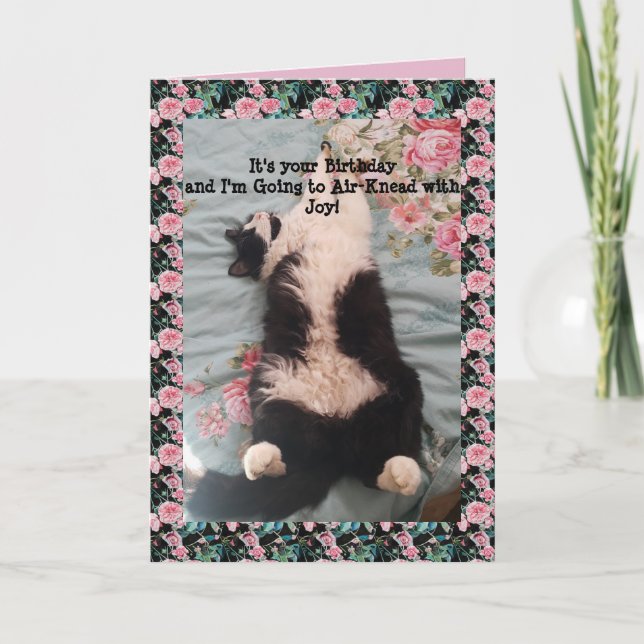 Tuxedo Cat Cute Funny Air Kneading Cats Carte Rose (Devant)