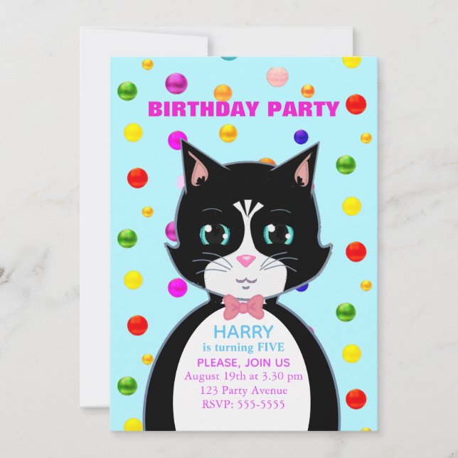 Tuxedo Chat Anniversaire Fête Invitation (Devant)