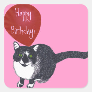 Tuxedo Chat avec Balloon Happy Birthday Stickers