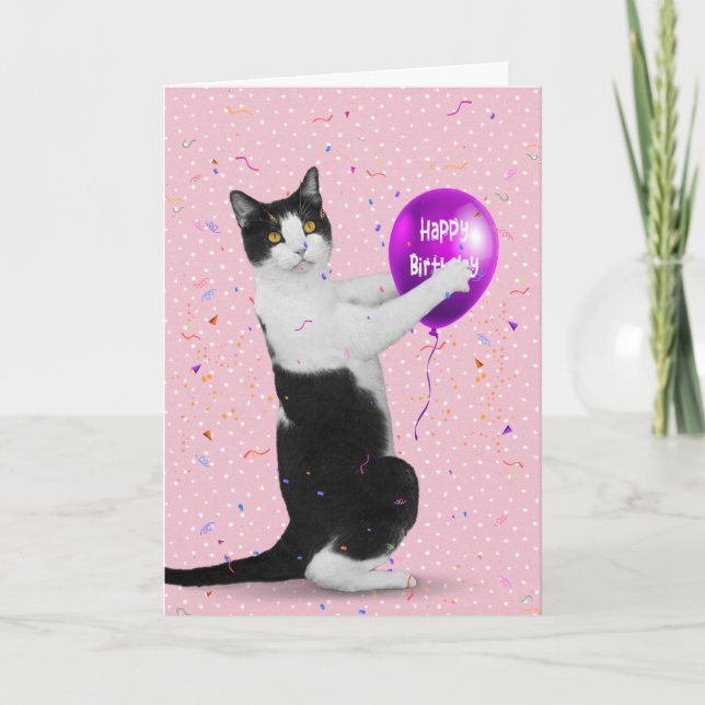 Tuxedo Chat avec carte de ballon d'anniversaire (Devant)