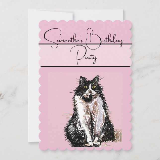 Tuxedo Chat Chats Rose Anniversaire Invitation (Devant)