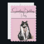 Tuxedo Chat Chats Rose Anniversaire Invitation<br><div class="desc">Cat Conception de nom personnalisable,  avec un nom entièrement personnalisable. Conçu à partir de ma photo et de mon écriture de jardin d'origine.</div>