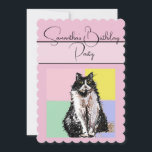 Tuxedo Chat Chats Rose Anniversaire Invitation<br><div class="desc">Cat Conception de nom personnalisable,  avec un nom entièrement personnalisable. Conçu à partir de ma photo et de mon écriture de jardin d'origine.</div>