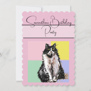 Tuxedo Chat Chats Rose Anniversaire Invitation