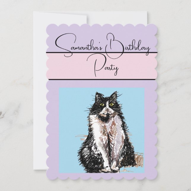 Tuxedo Chat Chats Violet Anniversaire Invitation (Devant)