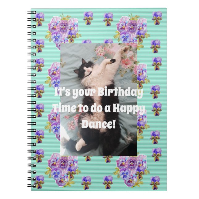 Tuxedo Chat Funny Cute Floral Aqua Carnet en bande (Devant)