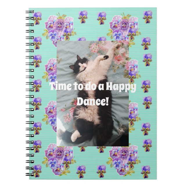 Tuxedo Chat Funny Cute Floral Aqua Carnet heureux (Devant)