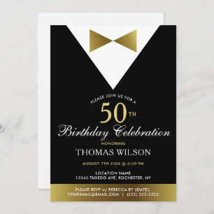 Tuxedo noir et or   50e anniversaire Invitations