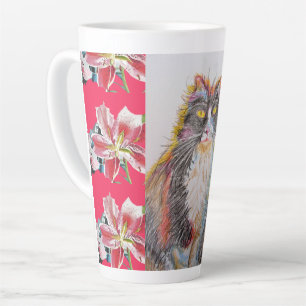 Tuxedo Peint à la main Chat floral rouge latte Mug