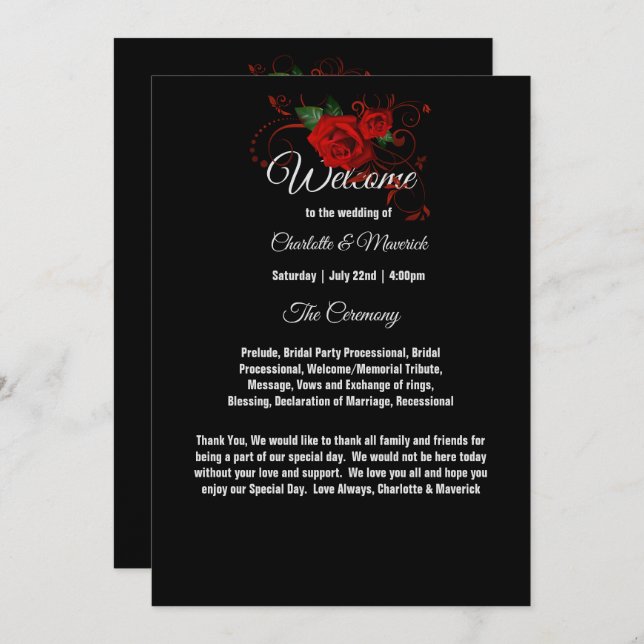 Tuxedo Suit & Mariée Silhouette Wedding Programme (Devant / Derrière)