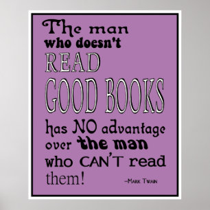 Twain's Read Good Books Quote Poster in Purple