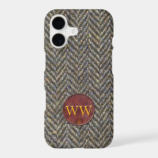 Tweed à chevrons et monogramme en cuir