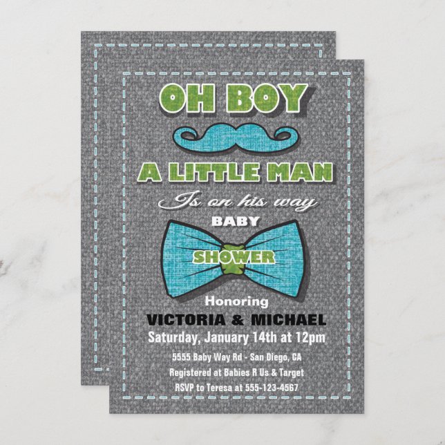 Tweed Little Man Baby Shower Invitations (Devant / Derrière)