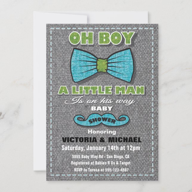 Tweed Little Man Baby Shower Invitations (Devant)