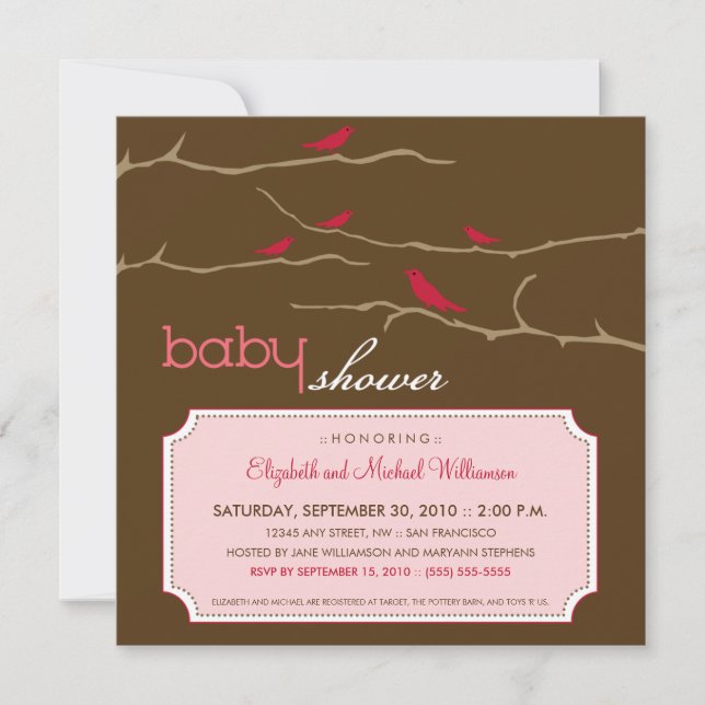 Tweetez !Tweetez ! Invitation Baby shower (rose) (Devant)