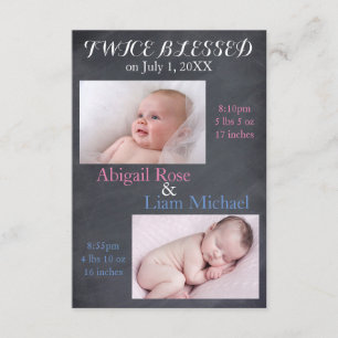 Twice Blessé Twins - 3x5 Faire-part de naissance