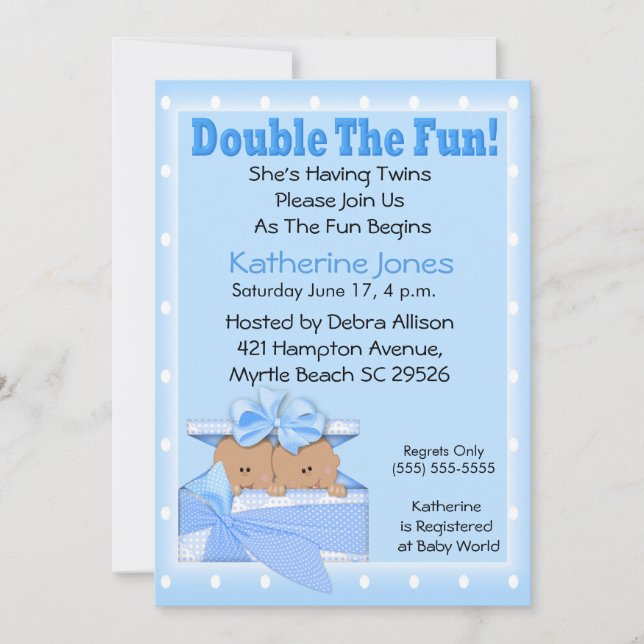 Twin African American Boys Baby Shower Invitations (Devant)