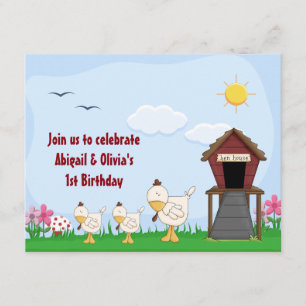 Twin Baby Girl Chicks 1er anniversaire Invitation