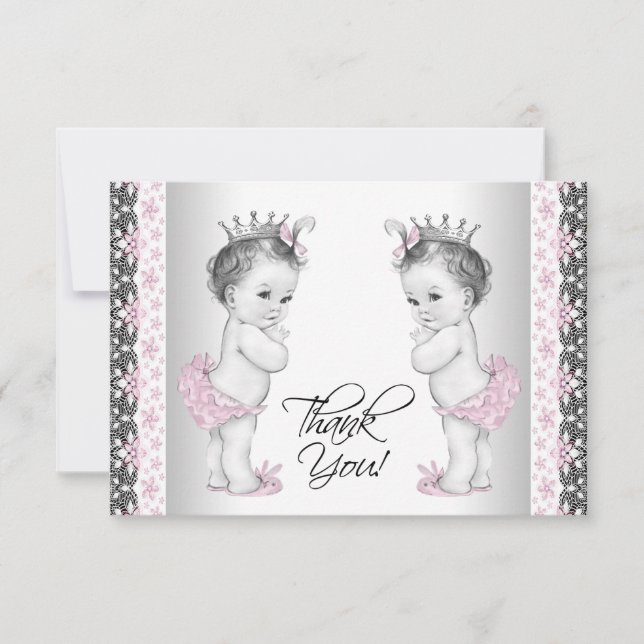 Twin Baby Girl Princess Douche Merci Cartes (Devant)