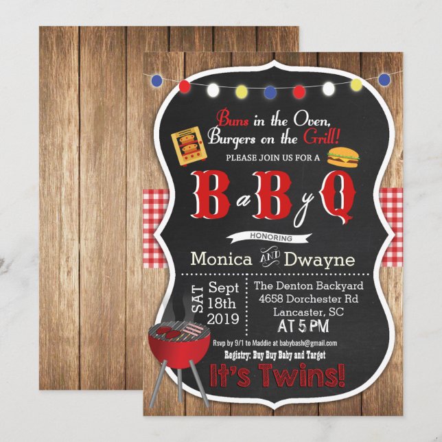 Twin Baby Q BabyQ Couples Douche BBQ Invitation (Devant / Derrière)