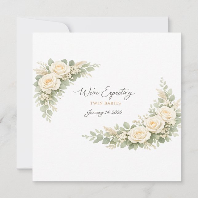 Twin Baby Shower Invitation Botanical Greenery Flo (Devant)