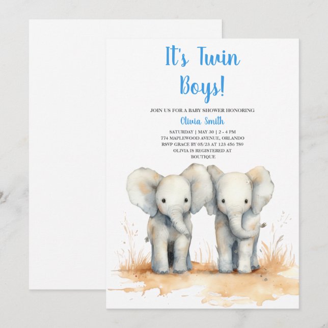 Twin Baby Shower Invitation – Double the Joy Baby  (Devant / Derrière)