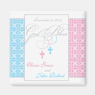 Twin Boy and Girl Baptism Faveur - Magnet