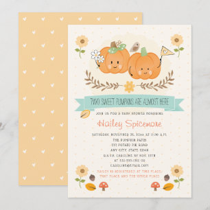Twin Boy and Girl Citrouille Baby Shower Invitatio