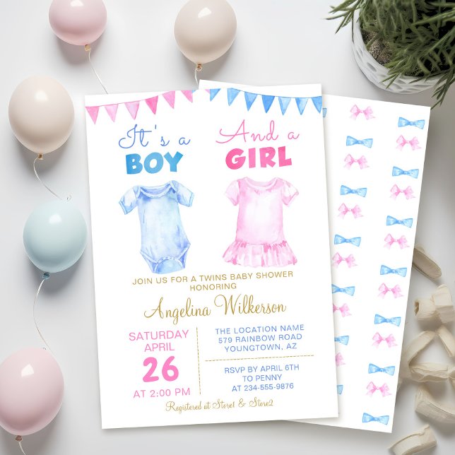Twin Boy and Girl Pink Blue Baby shower Invitation (Créateur téléchargé)
